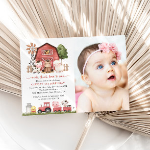 Farm Animals, Cute Animals, Barn, First Birthday Invitation