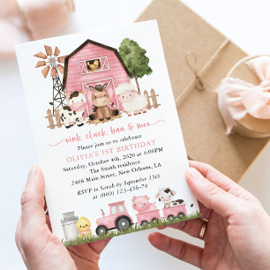 Farm Animals, Cute Animals, Barn, First Birthday Invitation