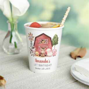 Farm Animals, Cute Animals, Barn, First Birthday Paper Cups