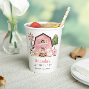 Farm Animals, Cute Animals, Barn, First Birthday Paper Cups