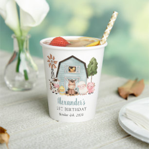 Farm Animals, Cute Animals, Barn, First Birthday Paper Cups