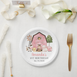 Farm Animals, Cute Animals, Barn, First Birthday Paper Plate
