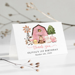 Farm Animals, Cute Animals, Barn, First Birthday Thank You Card
