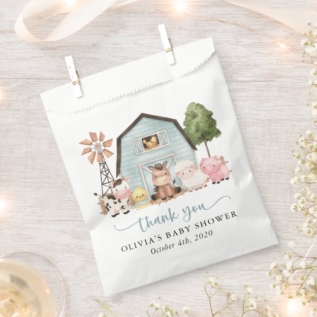 Farm Animals, Cute Animals, Blue Barn, Baby Shower Favour Bags (Clipped)