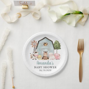 Farm Animals, Cute Animals, Blue Barn, Baby Shower Paper Plate