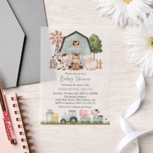 Farm Animals, Cute Animals, Blue Barn, Baby Shower Vellum Invitations