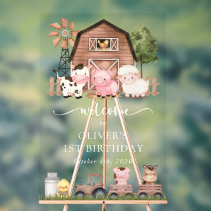 Farm Animals, Cute Animals, First Birthday Welcome Acrylic Sign