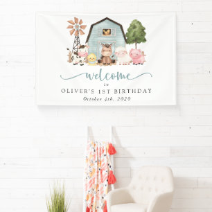 Farm Animals, Cute Animals, First Birthday Welcome Banner