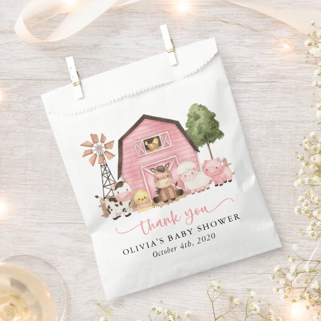 Farm Animals, Cute Animals, Pink Barn, Baby Shower Favour Bags (Clipped)