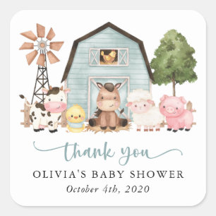 Farm Animals, Cute Animals, Pink Barn, Baby Shower Square Sticker