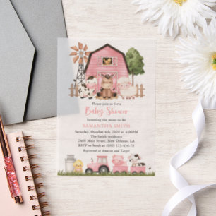 Farm Animals, Cute Animals, Pink Barn, Baby Shower Vellum Invitations