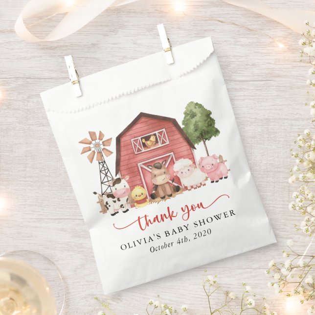 Farm Animals, Cute Animals, Red Barn, Baby Shower Favour Bags (Clipped)
