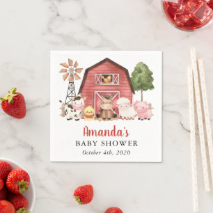 Farm Animals, Cute Animals, Red Barn, Baby Shower Napkin