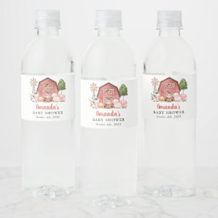Farm Animals, Cute Animals, Red Barn, Baby Shower Water Bottle Label