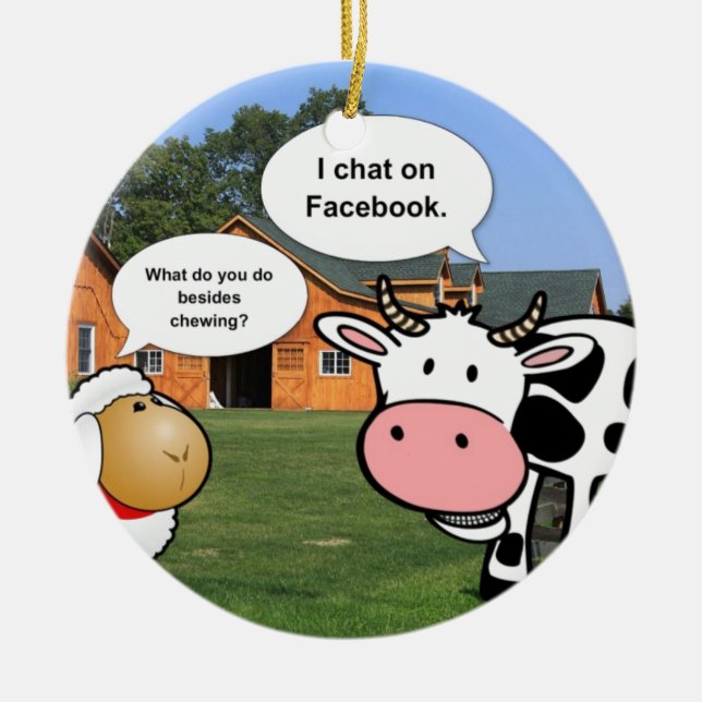 Farm animals cute cartoon funny facebook chat ceramic tree decoration (Front)