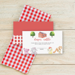 Farm animals - diaper raffle baby shower enclosure card