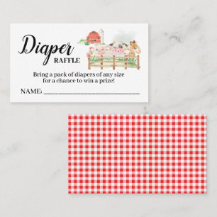 Farm Animals Diaper Raffle Ticket Baby Shower Card