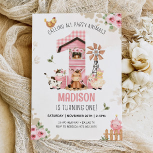 Farm Animals FARM FIRST BIRTHDAY Invitation