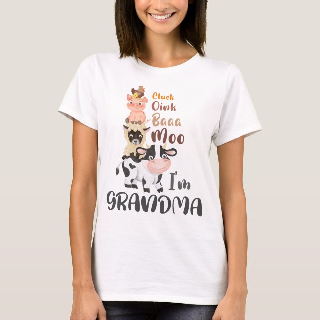 Farm Animals First Birthday Matching Gigi Grandma T-Shirt (Front)