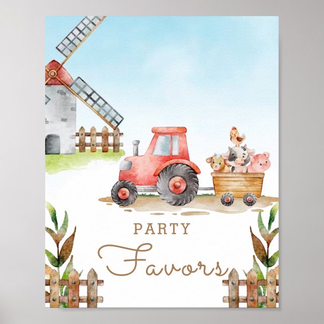 Farm Animals First Birthday Party Favours Poster (Front)