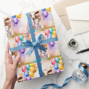 Farm Animals Fun Birthday Party Invite Wrapping Paper