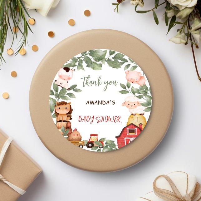 Farm Animals Gender Neutral Thank You Classic Round Sticker (Creator Uploaded)