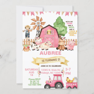 Farm animals girl ANY AGE birthday invitation. Invitation
