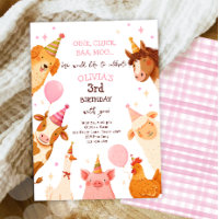 Farm Animals Girl Pink Gingham Barnyard Birthday