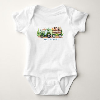 Farm Animals Green Tractor Boys Baby Bodysuit