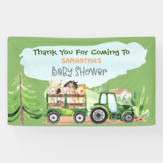 Farm Animals Green Tractor Boys Baby Shower Banner