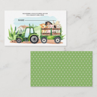Farm Animals Green Tractor Boys Diaper Raffle Enclosure Card