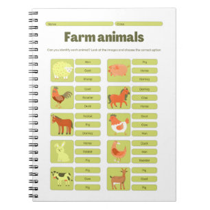 Farm Animals Identification Educational Worksheet Notebook
