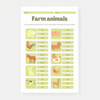 Farm Animals Identification Educational Worksheet Post-it Notes