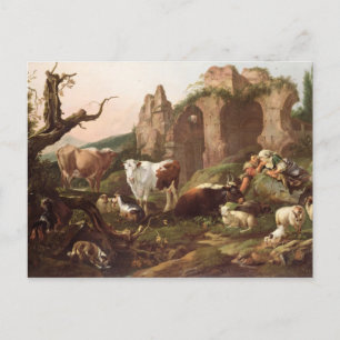 Farm animals in a landscape, 1685 postcard