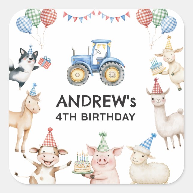 Farm Animals Kids Birthday Party Favor Stickers (Front)