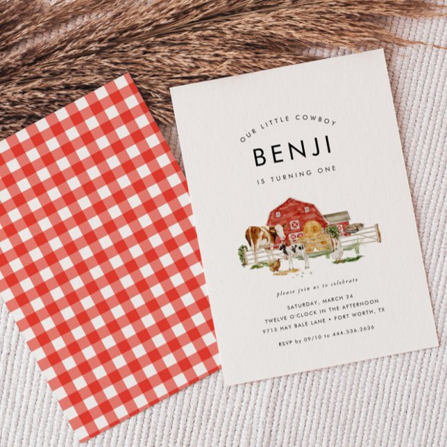 Farm Animals Kids Cowboy 1st Birthday Party Invitation (Creator Uploaded)