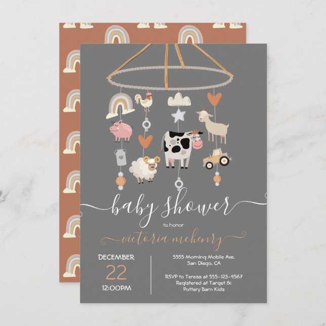 Farm Animals Mobile Baby Shower Invitation (Front/Back)