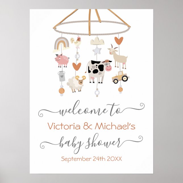 Farm Animals Mobile Baby Shower Poster (Front)
