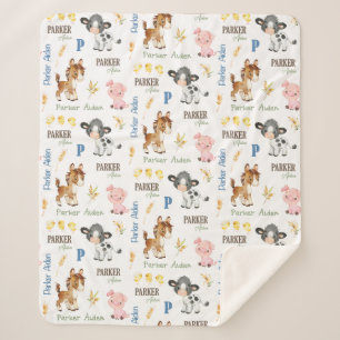 Farm Animals Name Repeat Blanket   50x60 Sherpa