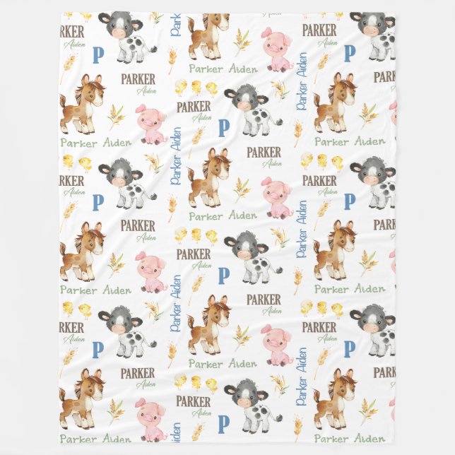 Farm Animals Name Repeat Blanket | 60x80 Fleece (Front)