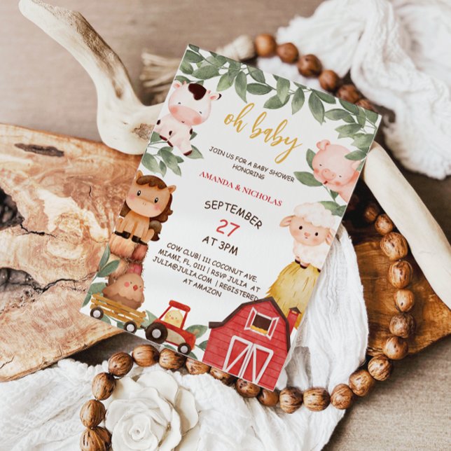Farm Animals Oh Baby Shower Rustic Invitation (Creator Uploaded)