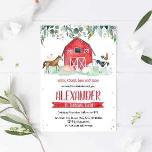 Farm Animals Oink Baa Moo Boy 1st Birthday Invitation