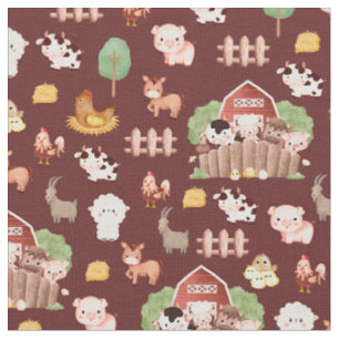 Farm Animals on Brown Fabric