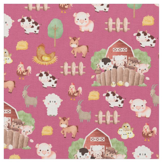 Farm Animals on Dark Pink Fabric (Close Up)