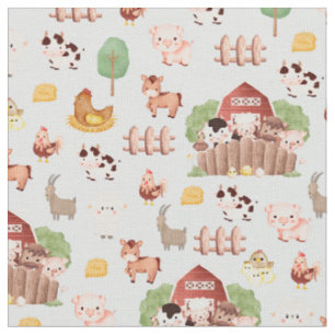 Farm Animals on Pale Blue Fabric