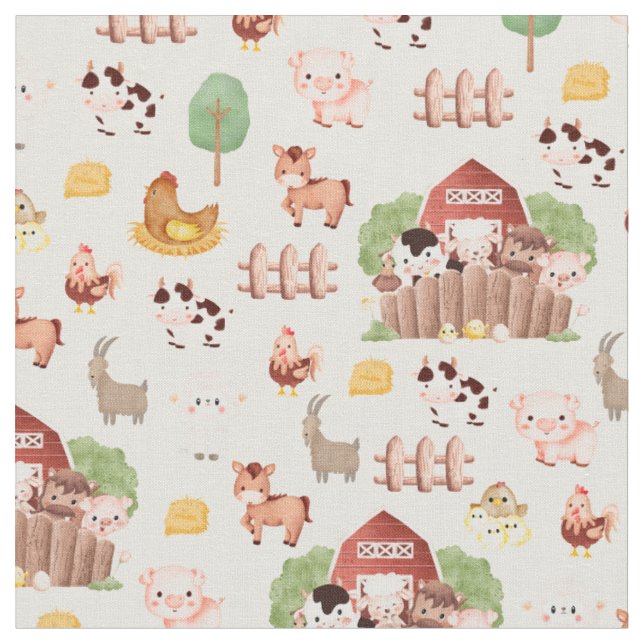 Farm Animals on Pale Yellow Fabric (Close Up)