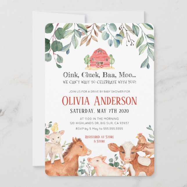 Farm Animals Parade Baby Shower Invitation (Front)