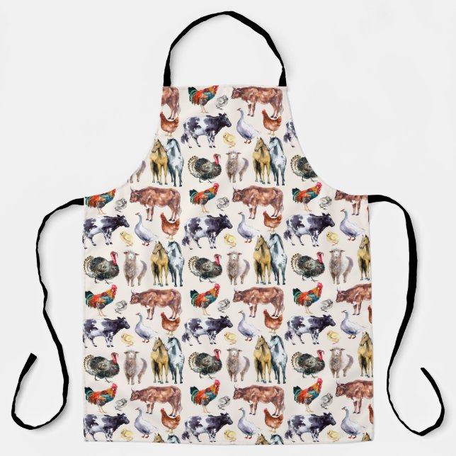 Farm animals pattern watercolor apron (Front)