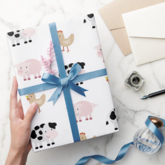 Farm Animals Pattern White Wrapping Paper