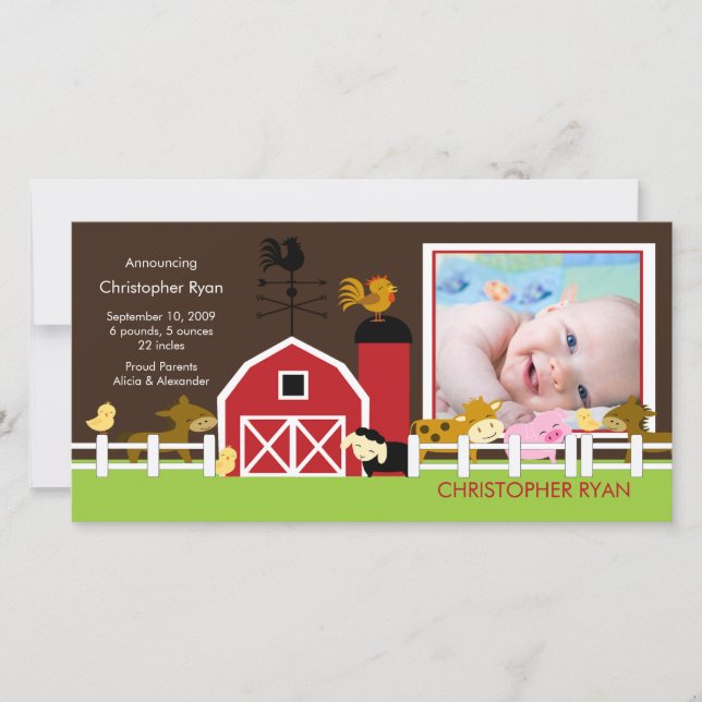 Farm Animals PHOTO Birth Announcement (Front)